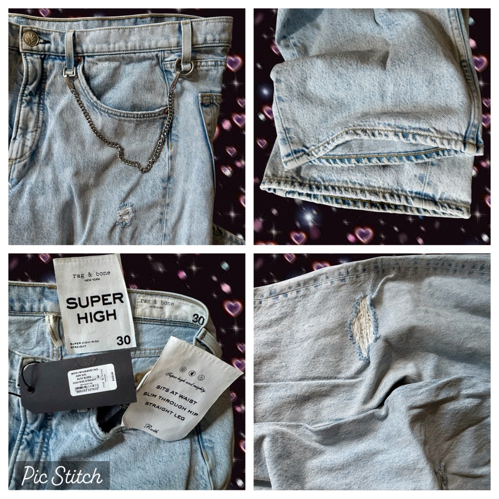 Rag And Bone Ruth Super High Rise Chain Jeans Sz 30 90s Denim Pants Grunge - Picture 13 of 16